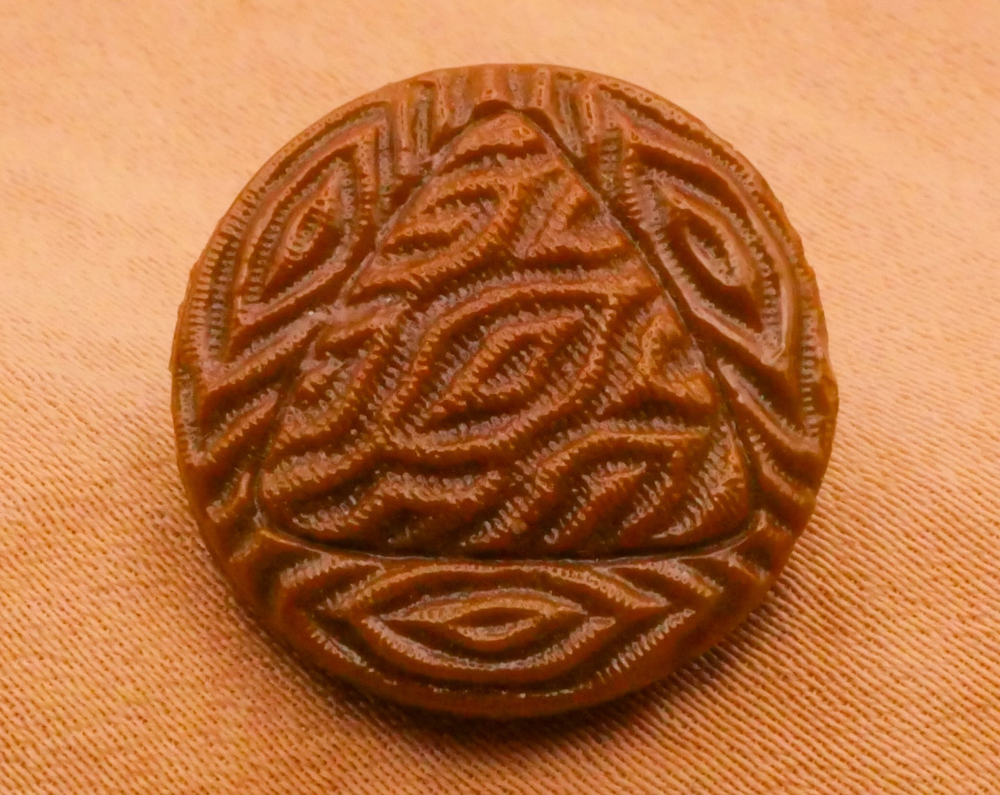 Tribal Fabric Look Reddish Brown Vintage Glass Button 18mm