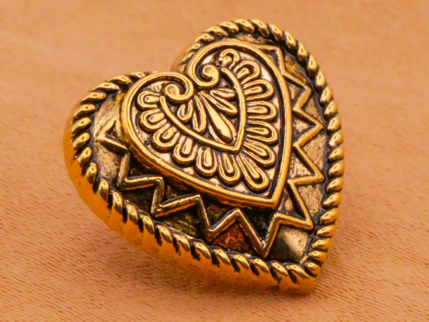 Heart Tribal Design Vintage Gold Plastic Button 16x17mm