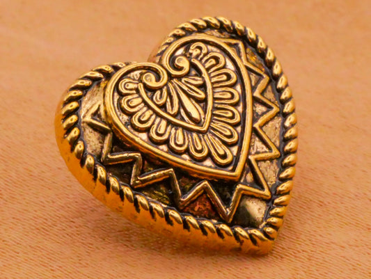 Heart Tribal Design Vintage Gold Plastic Button 16x17mm