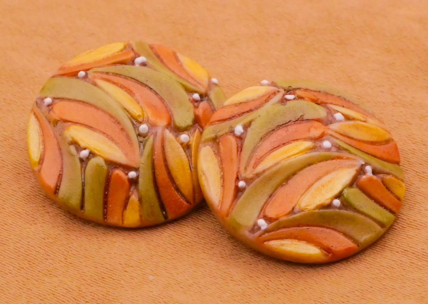 Leaves Autumn Colors Hand-Painted Porcelain Ceramic Button 19mm