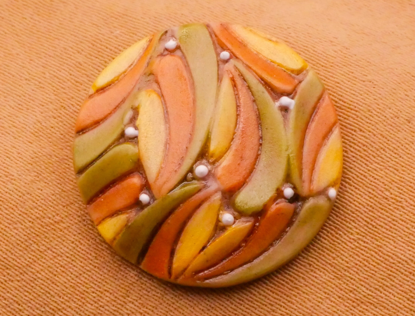 Leaves Autumn Colors Hand-Painted Porcelain Ceramic Button 19mm