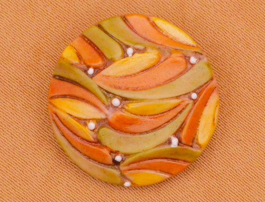 Leaves Autumn Colors Hand-Painted Porcelain Ceramic Button 19mm