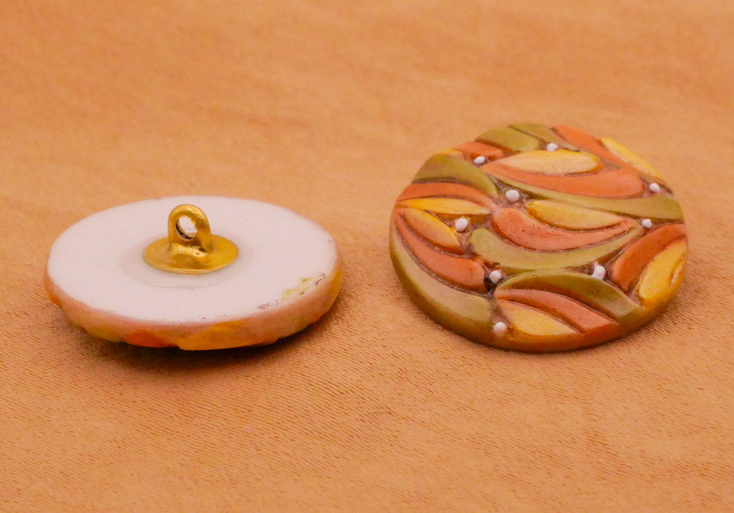 Leaves Autumn Colors Hand-Painted Porcelain Ceramic Button 19mm