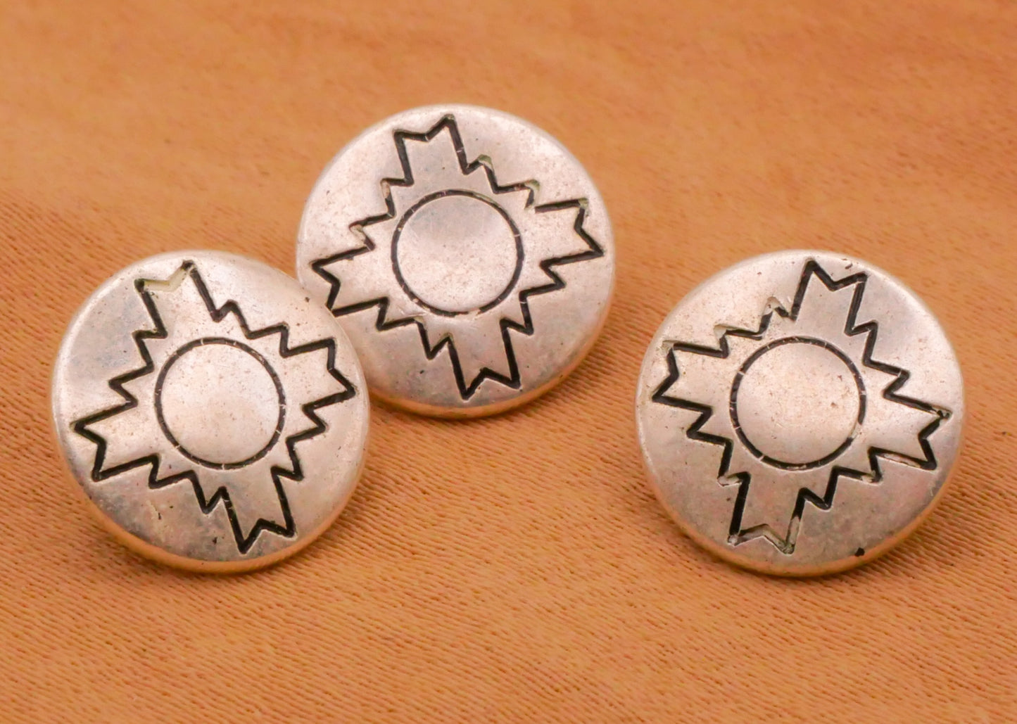 Southwestern Sun Silver Metal Set of Three Buttons 11mm