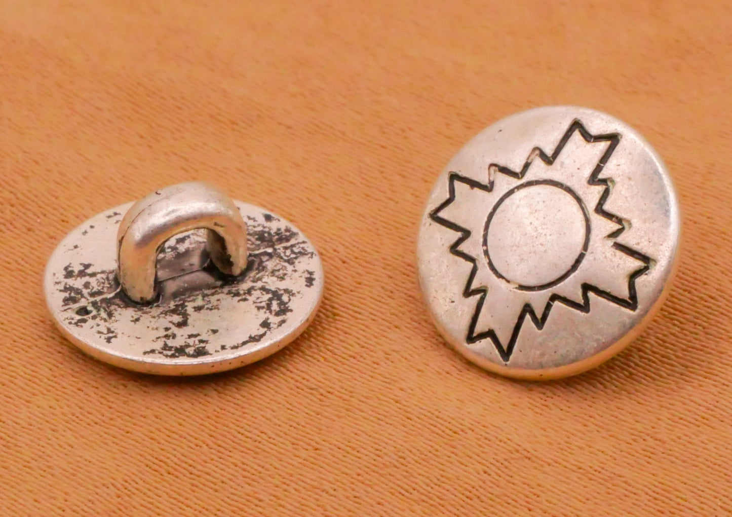 Southwestern Sun Silver Metal Set of Three Buttons 11mm