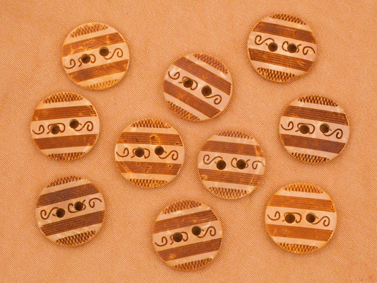 Tribal Laser Cut Coconut Shell Set of Ten Buttons 13mm