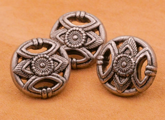 Tribal Design Eye Antiqued Silver Plastic Set of Three Buttons 15mm