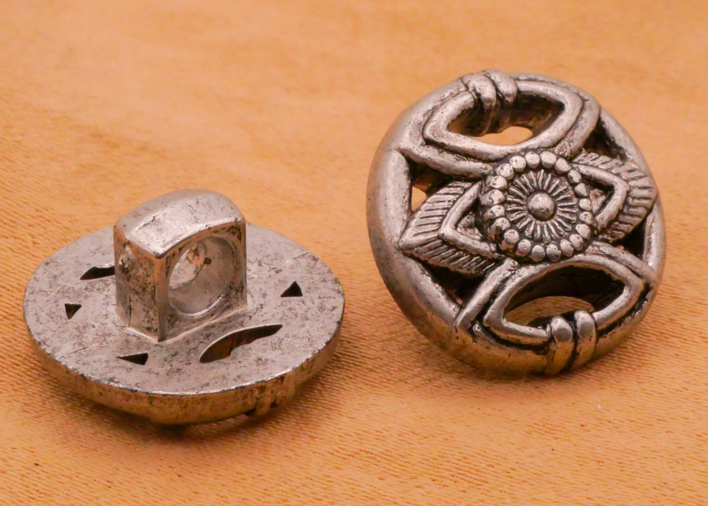 Tribal Design Eye Antiqued Silver Plastic Set of Three Buttons 15mm