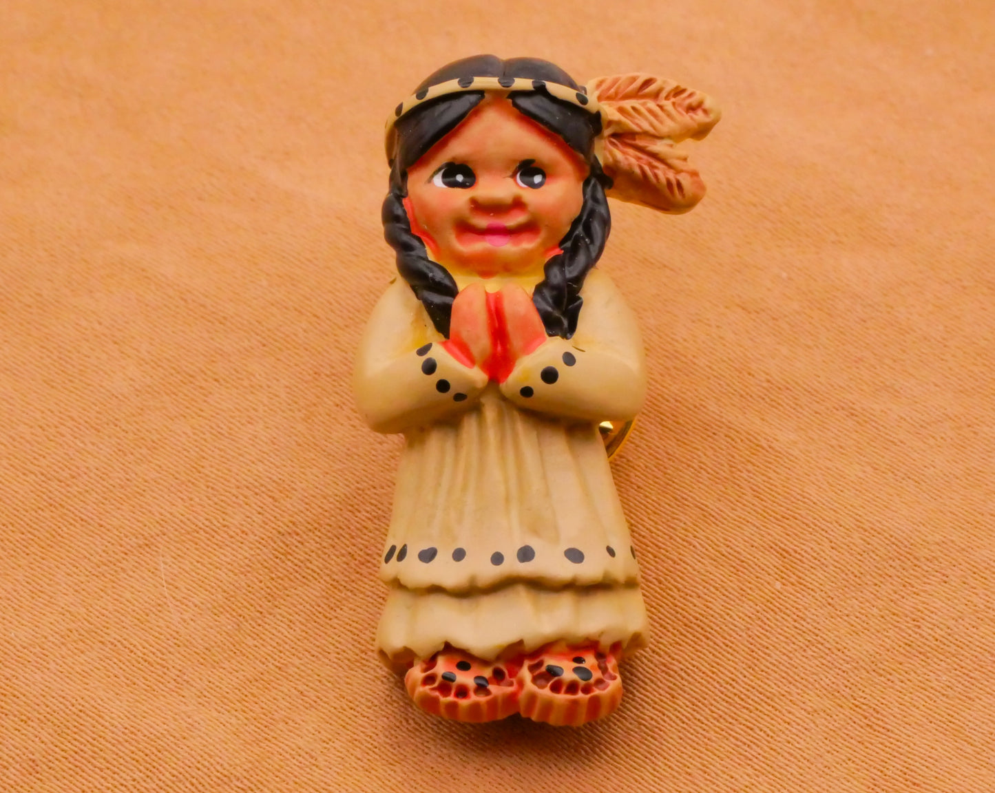 Native American JHB Vintage Painted Plastic Pin Brooch 17x32mm