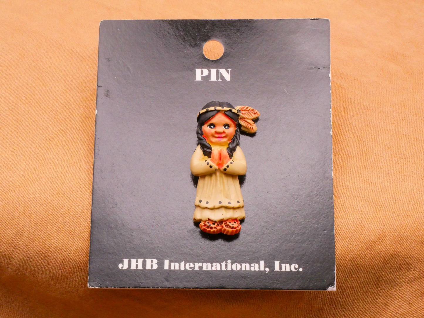 Native American JHB Vintage Painted Plastic Pin Brooch 17x32mm