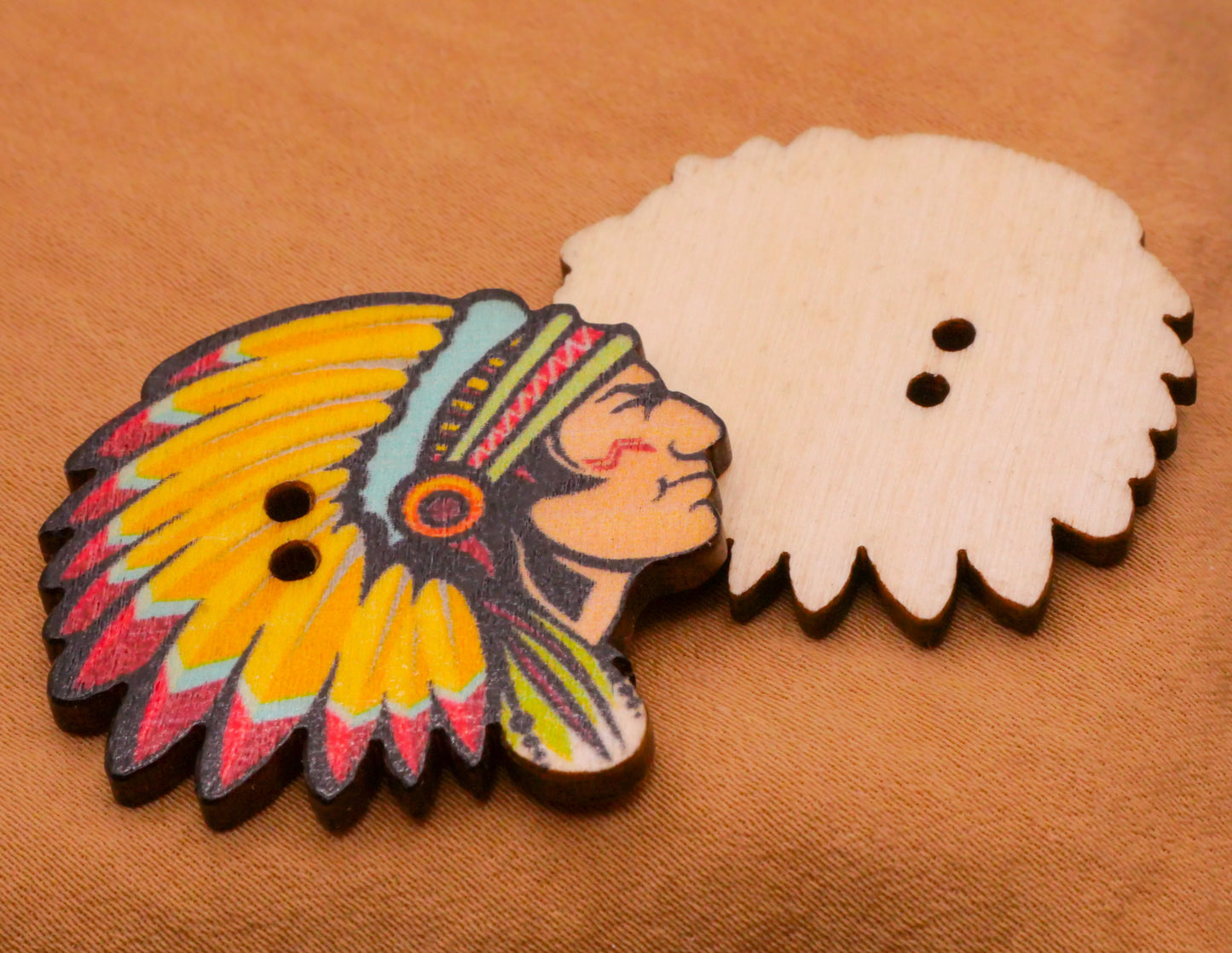 Native American Chief Colorful Wood Assorted of Ten Buttons 30x31mm