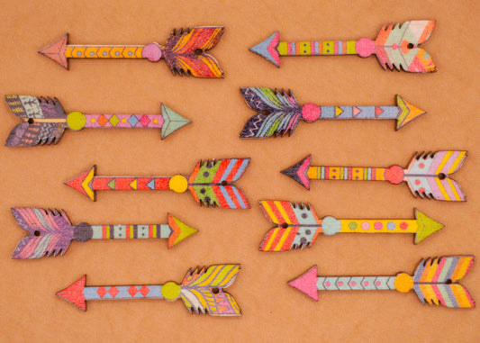 Arrow Colorful Wood Assorted Set of Ten Charms Embellishments 12x44mm