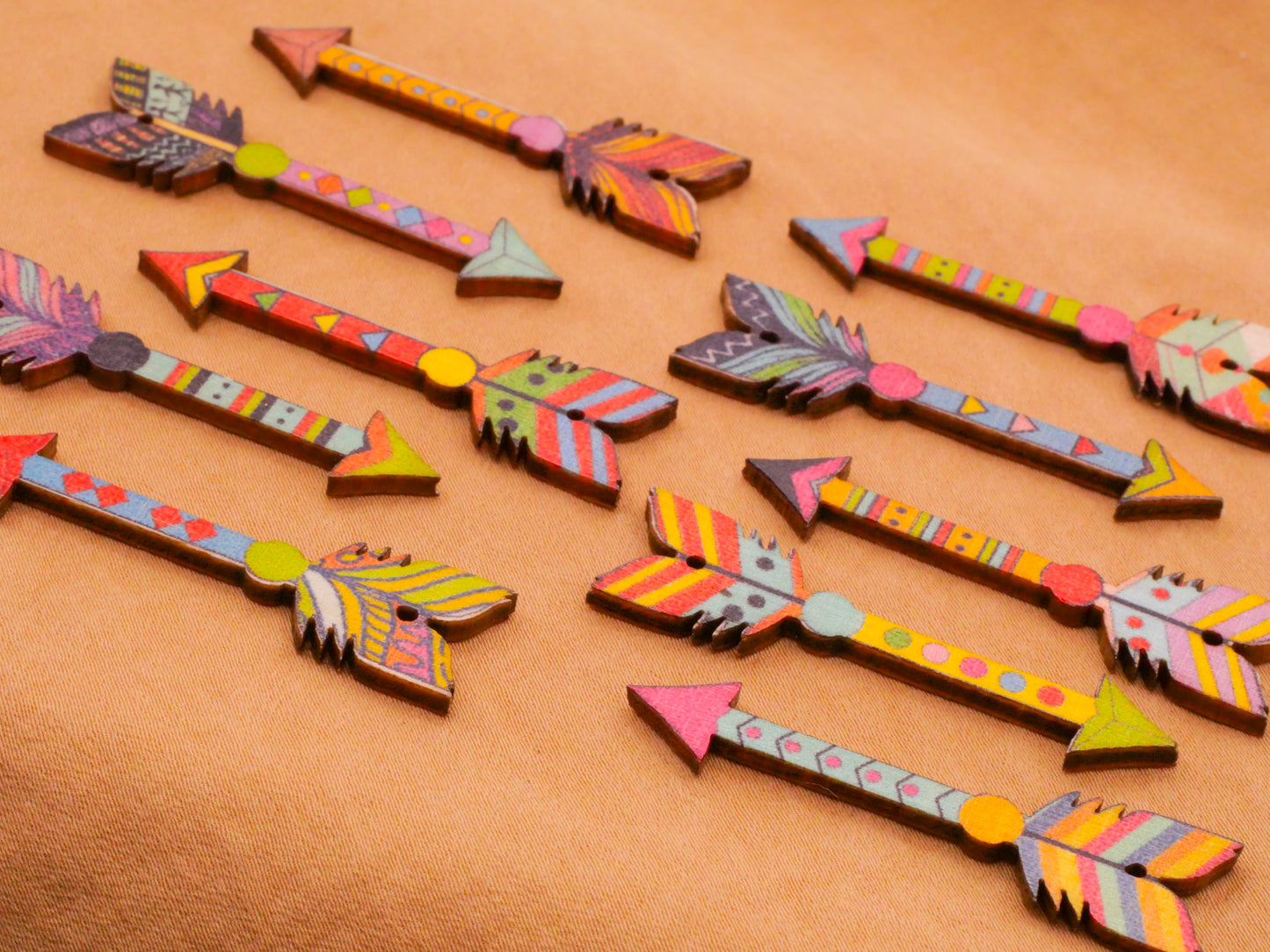 Arrow Colorful Wood Assorted Set of Ten Charms Embellishments 12x44mm