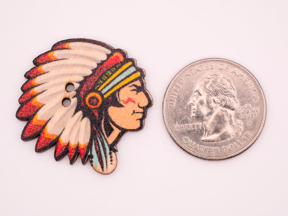 Tribe Button Native American Chief Colorful Wood Assorted of Ten Buttons 30x31mm ...
