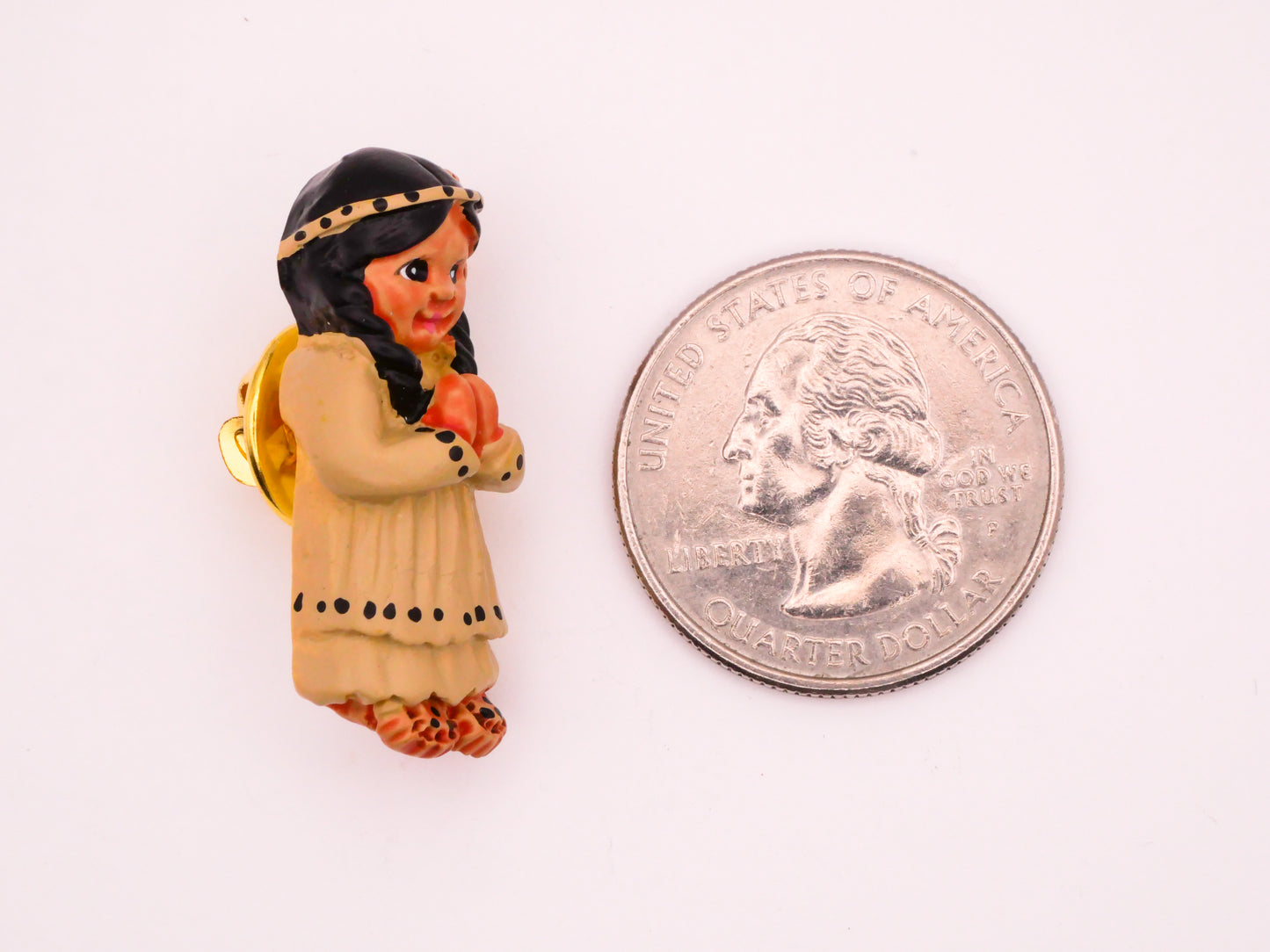 Native American JHB Vintage Painted Plastic Pin Brooch 17x32mm