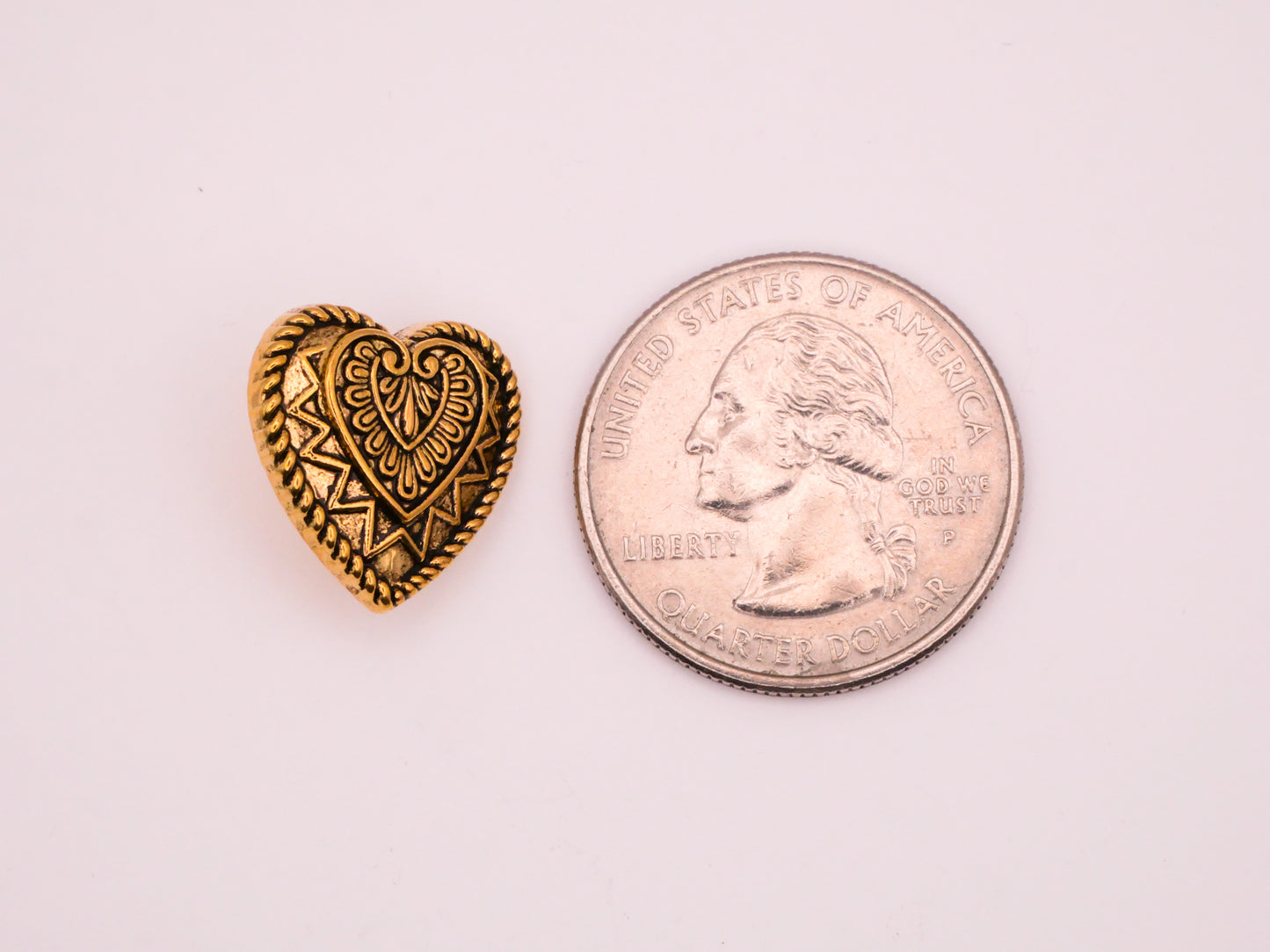 Heart Tribal Design Vintage Gold Plastic Button 16x17mm