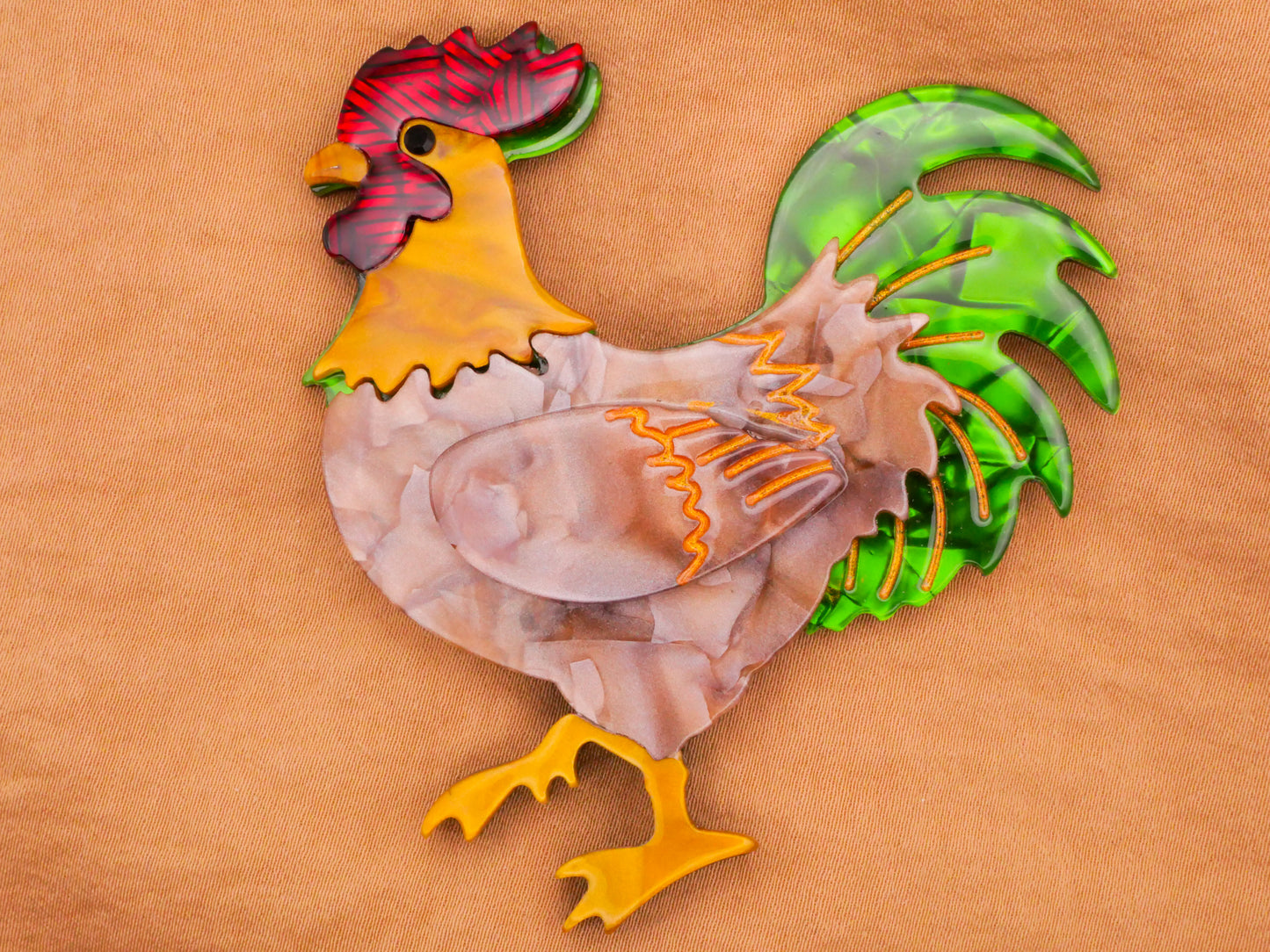 Rooster Extra-Large Marbled Acrylic Plastic Button 62x66mm