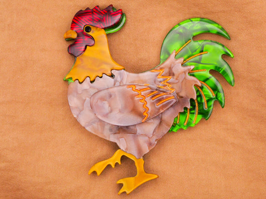 Rooster Extra-Large Marbled Acrylic Plastic Button 62x66mm