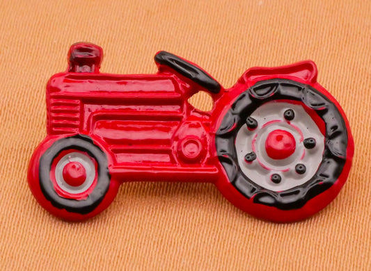 Tractor Realistic Vintage Red Enamel Metal Button 15x26mm