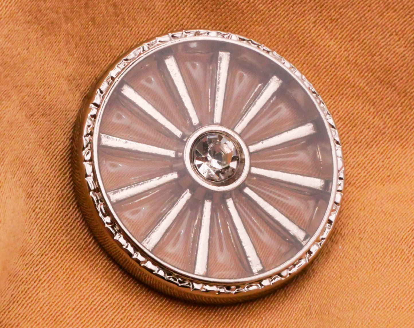 Wagon Wheel Rhinestone Resin Center Silver Metal Button 23mm