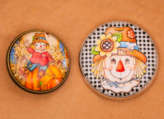 Scarecrow Pumpkin Sunflower Dome Glass Metal Button Various 22-27mm