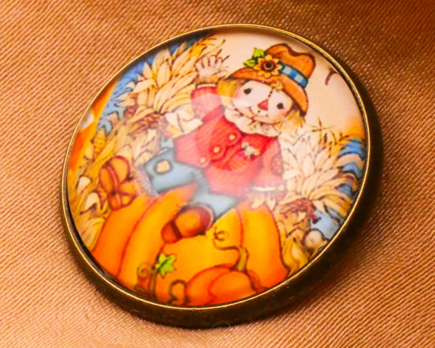 Scarecrow Pumpkin Sunflower Dome Glass Metal Button Various 22-27mm