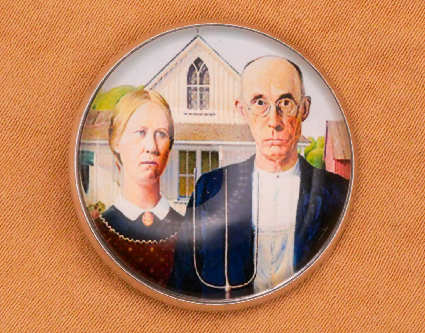 American Gothic Farmer Nightmare Before Christmas Dome Glass Silver Metal Button Various 27mm