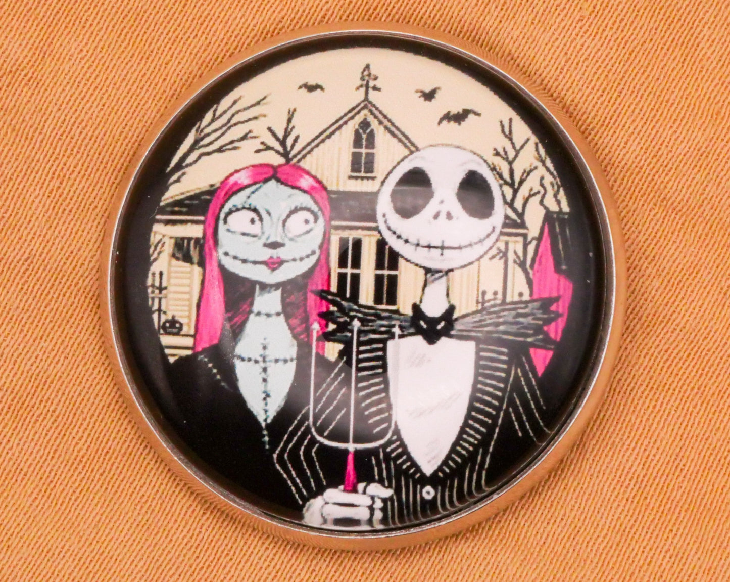 American Gothic Farmer Nightmare Before Christmas Dome Glass Silver Metal Button Various 27mm