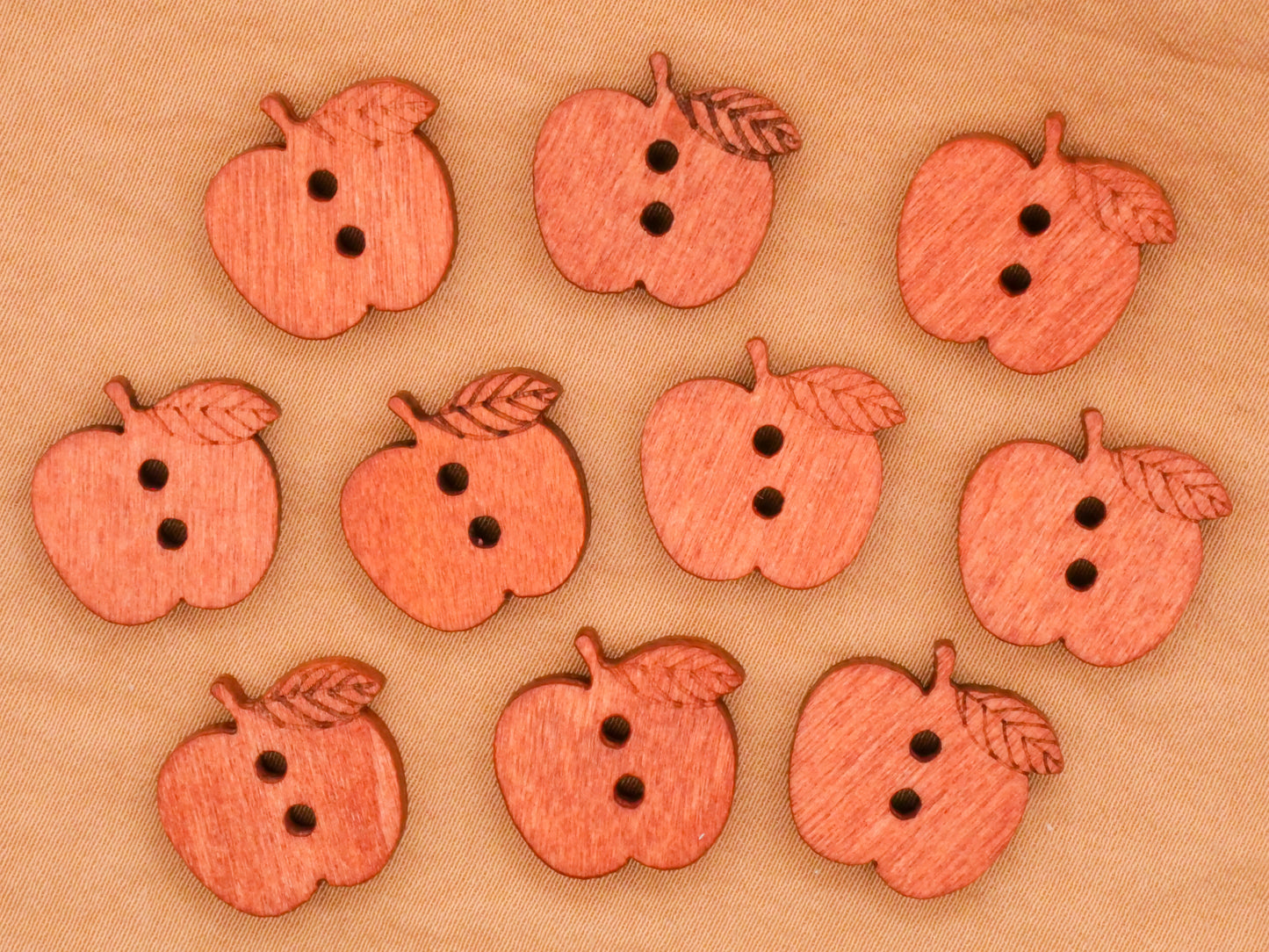 Apple Fruit Laser Cut Wood Set of Ten Buttons 15x16mm