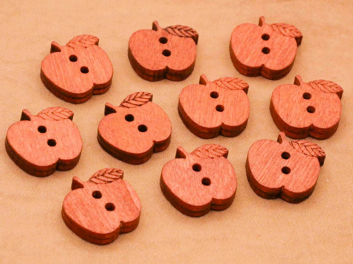 Apple Fruit Laser Cut Wood Set of Ten Buttons 15x16mm