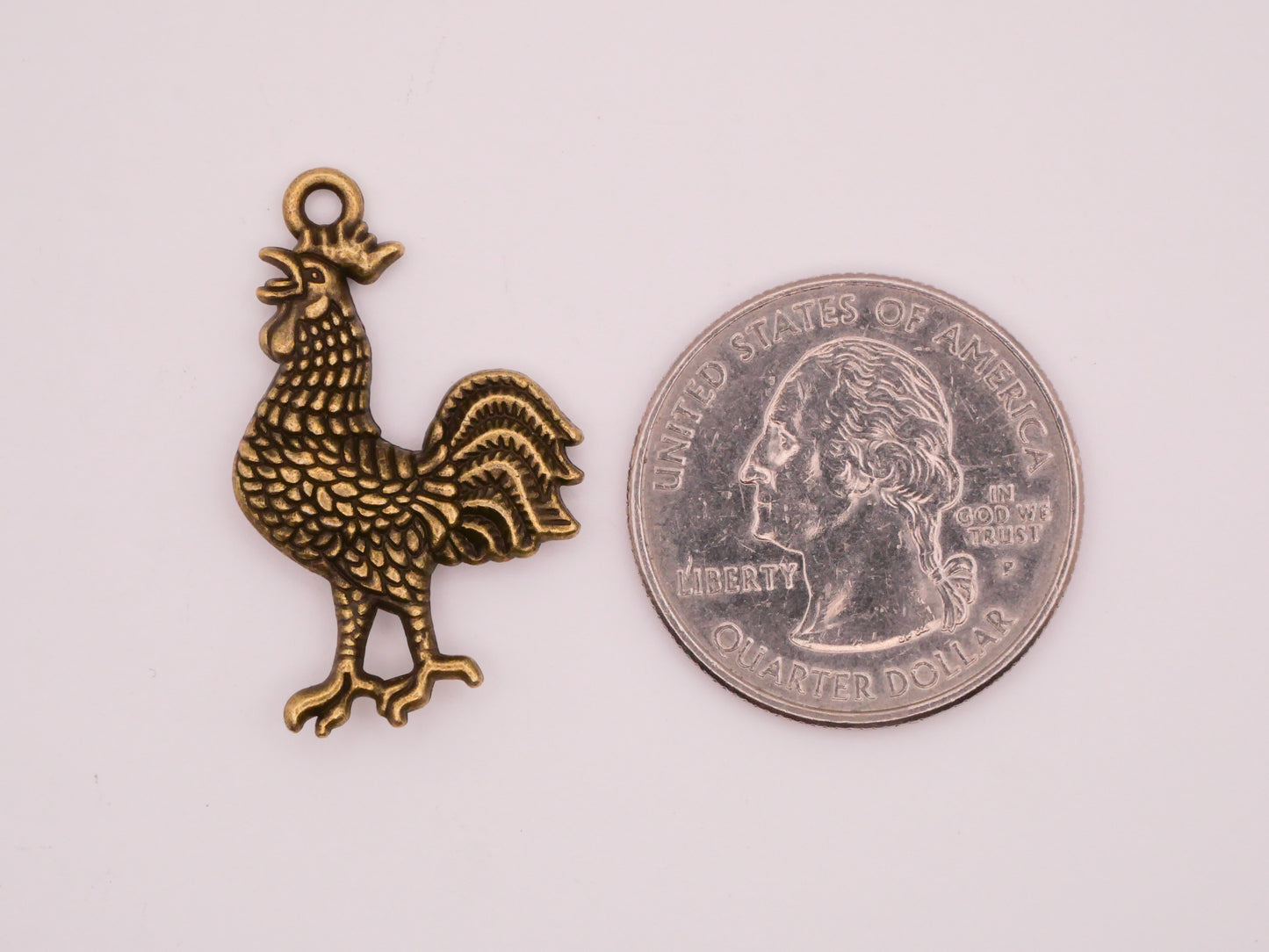 Rooster Realistic Bronze Metal Set of Five Charms Embellishments 19x30mm