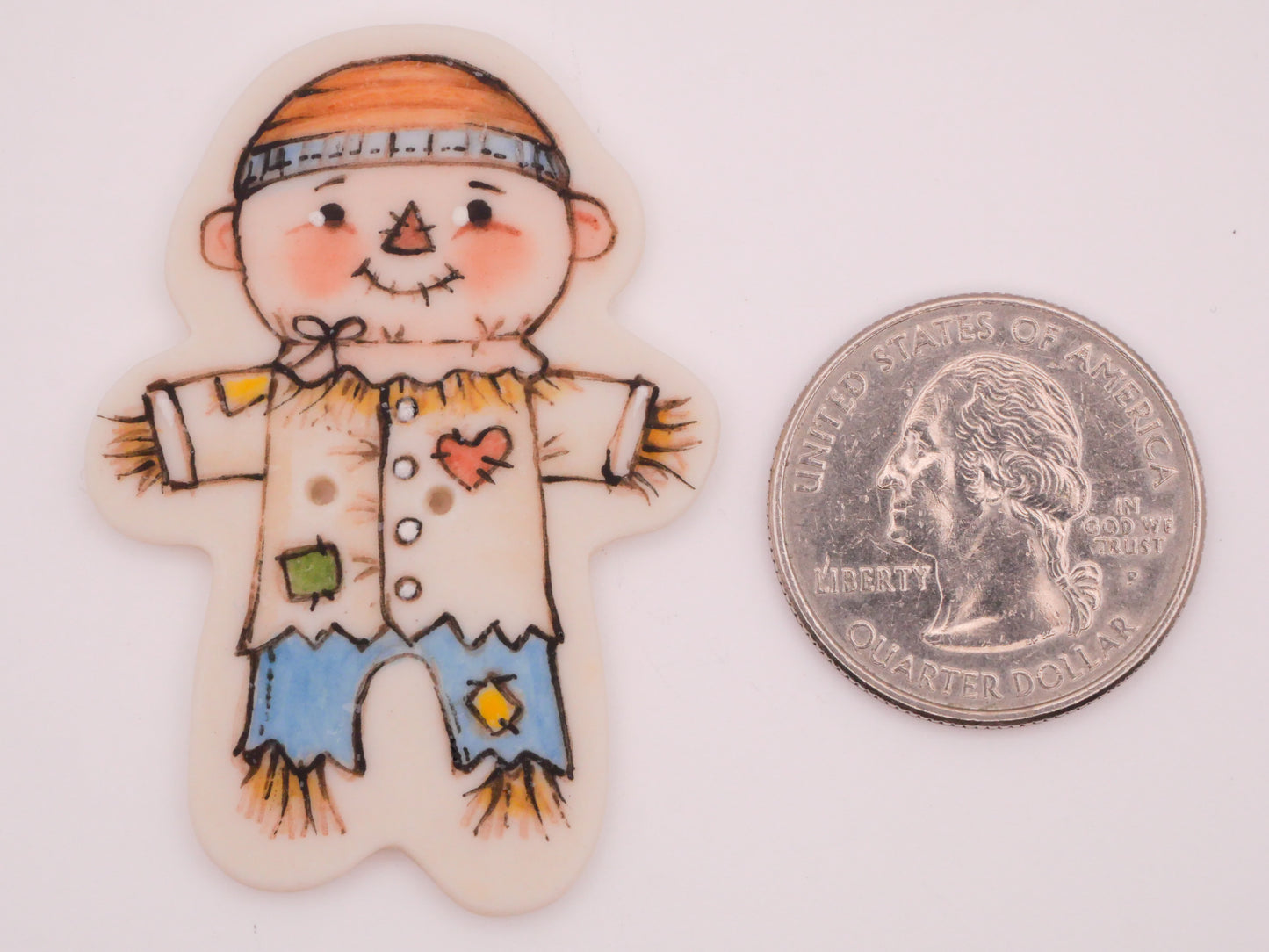 Scarecrow Heart Hand-Painted Porcelain Ceramic Large Button 35x49mm