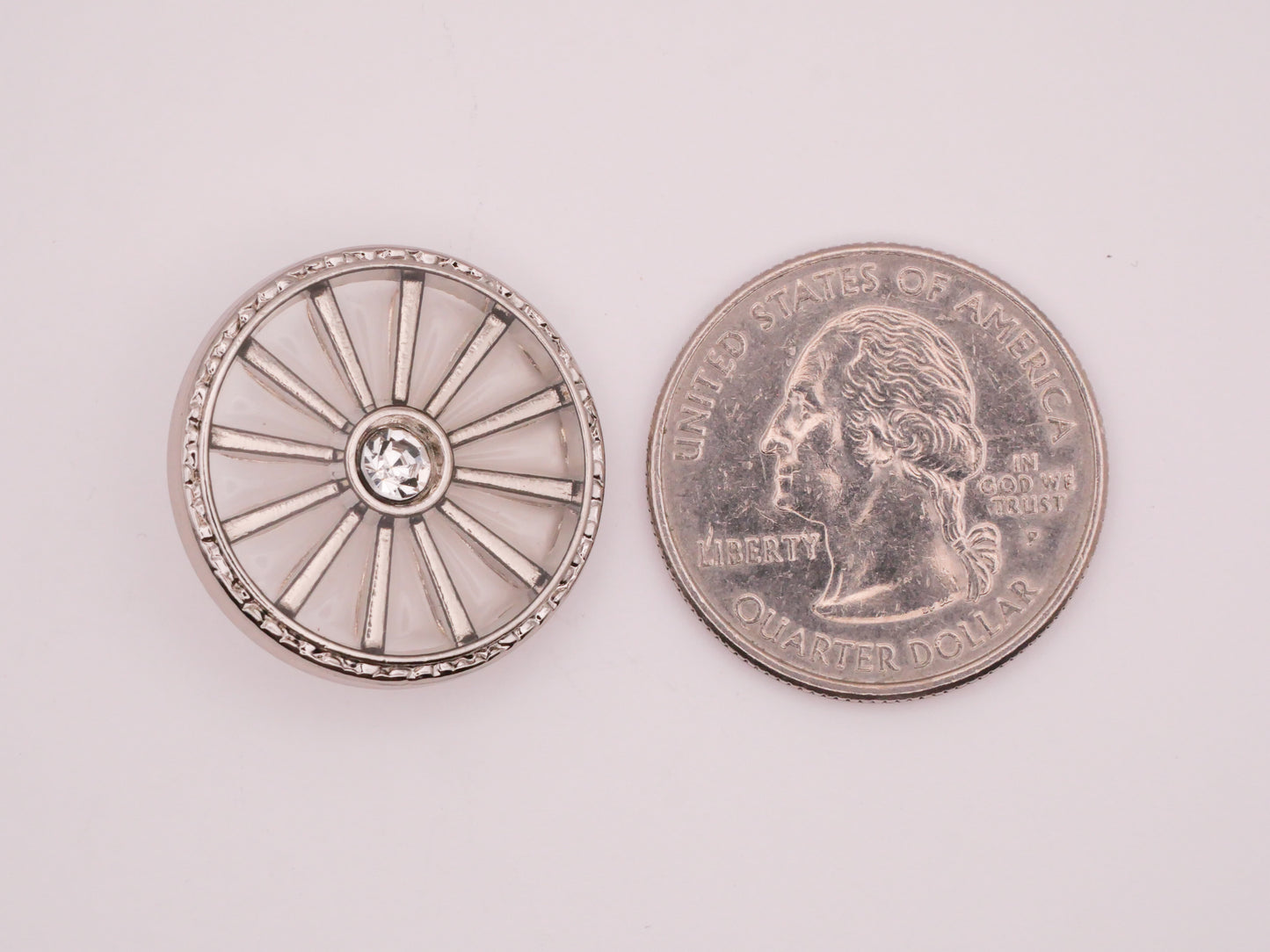 Wagon Wheel Rhinestone Resin Center Silver Metal Button 23mm