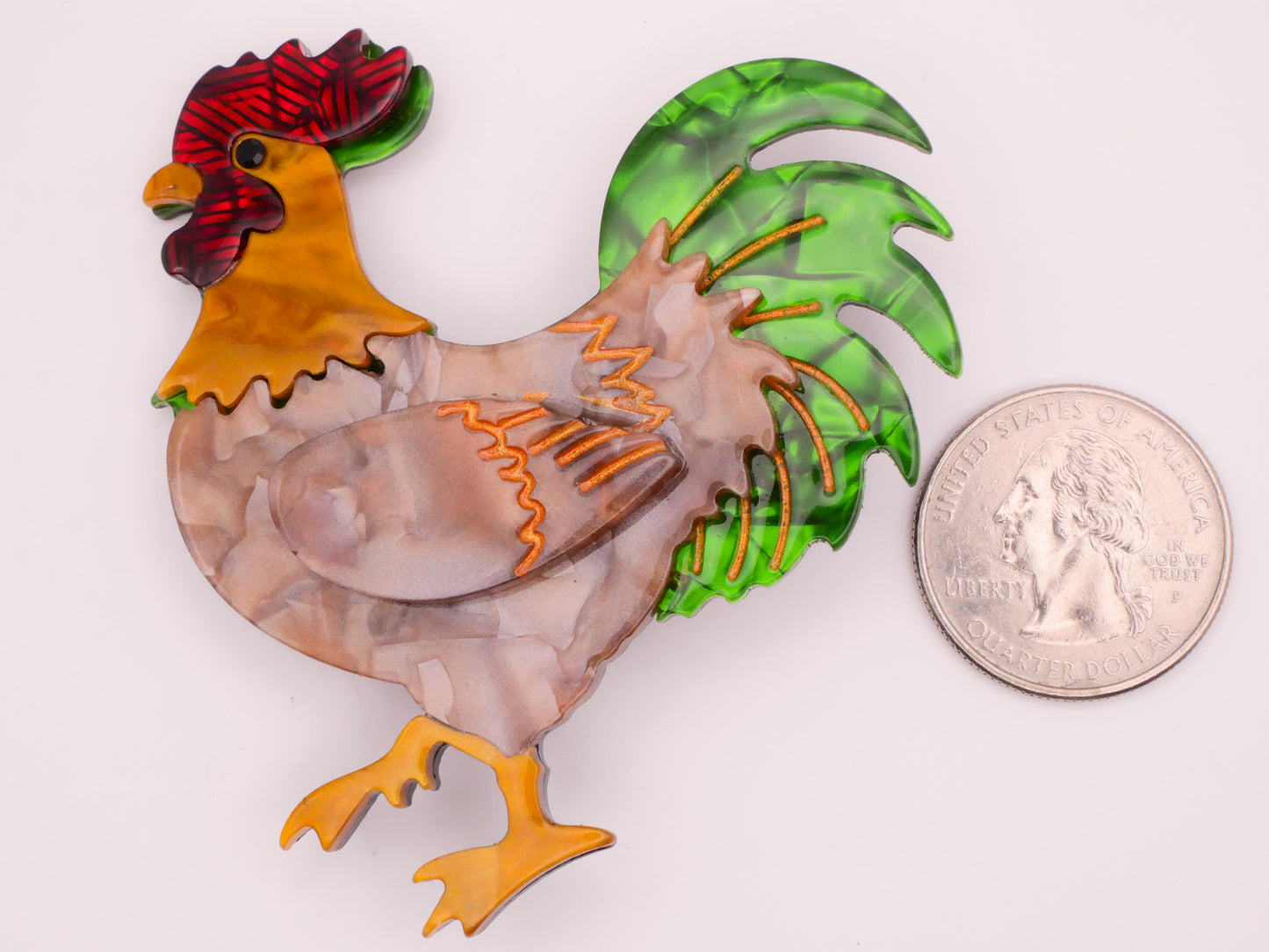 Rooster Extra-Large Marbled Acrylic Plastic Button 62x66mm