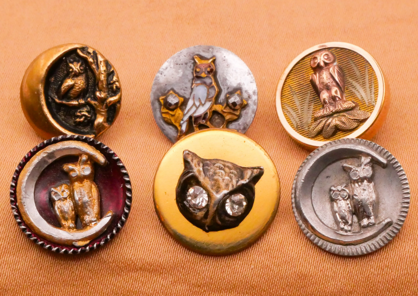 Owl Moon Antique Metal Rhinestone Steel Cut Button Various 13-16mm