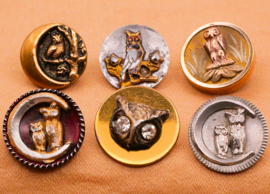 Owl Moon Antique Metal Rhinestone Steel Cut Button Various 13-16mm