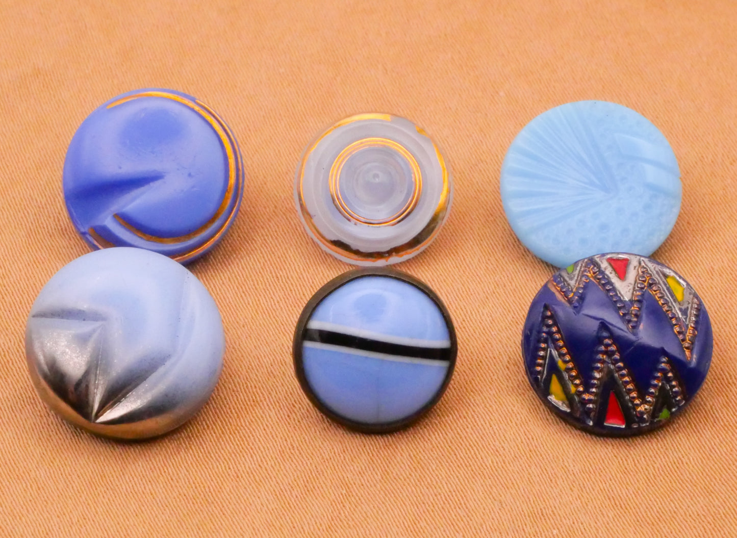 Blue Vintage Glass Geometric Button Various 12-14mm