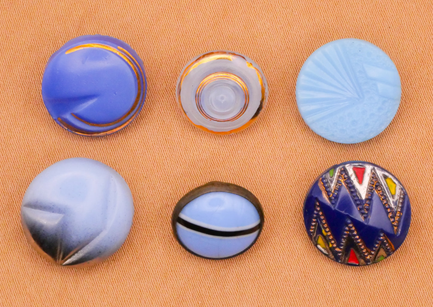 Blue Vintage Glass Geometric Button Various 12-14mm