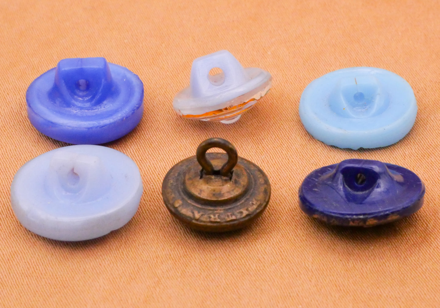 Blue Vintage Glass Geometric Button Various 12-14mm