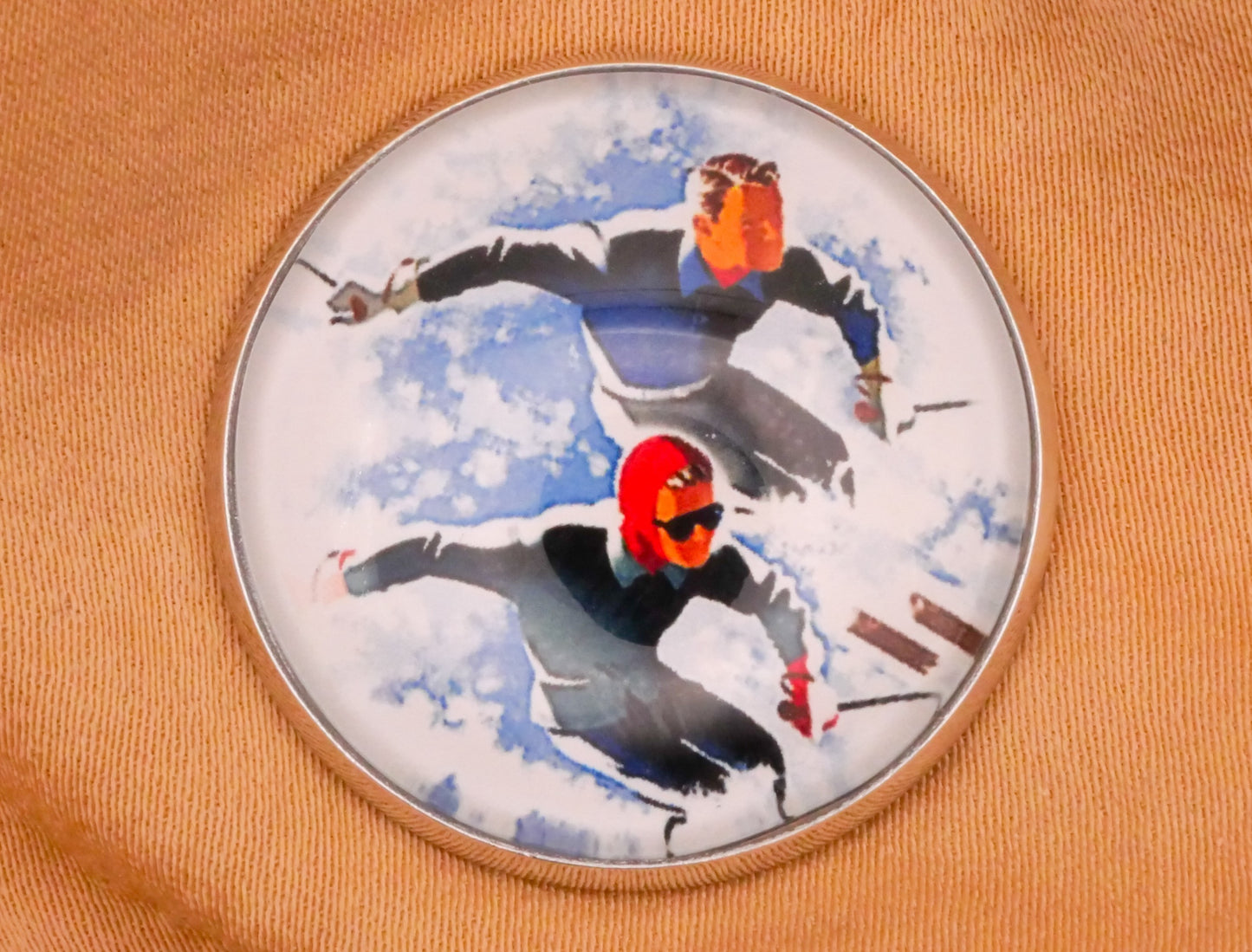 Ski Skiing Sports Glass Dome Silver Metal Button 27mm