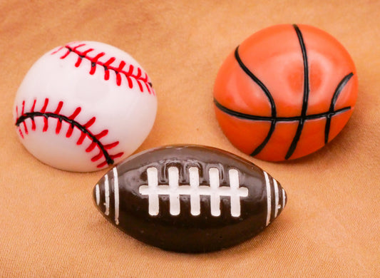 Sports Balls Baseball Basketball Football Plastic Set of Three Buttons 17x30mm