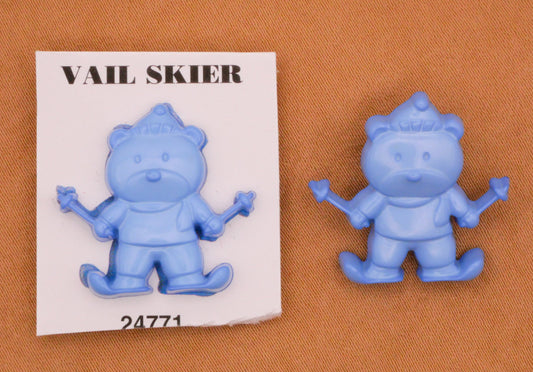 Ski Skiing Bear Baby Blue JHB Plastic Button Various 21x22mm