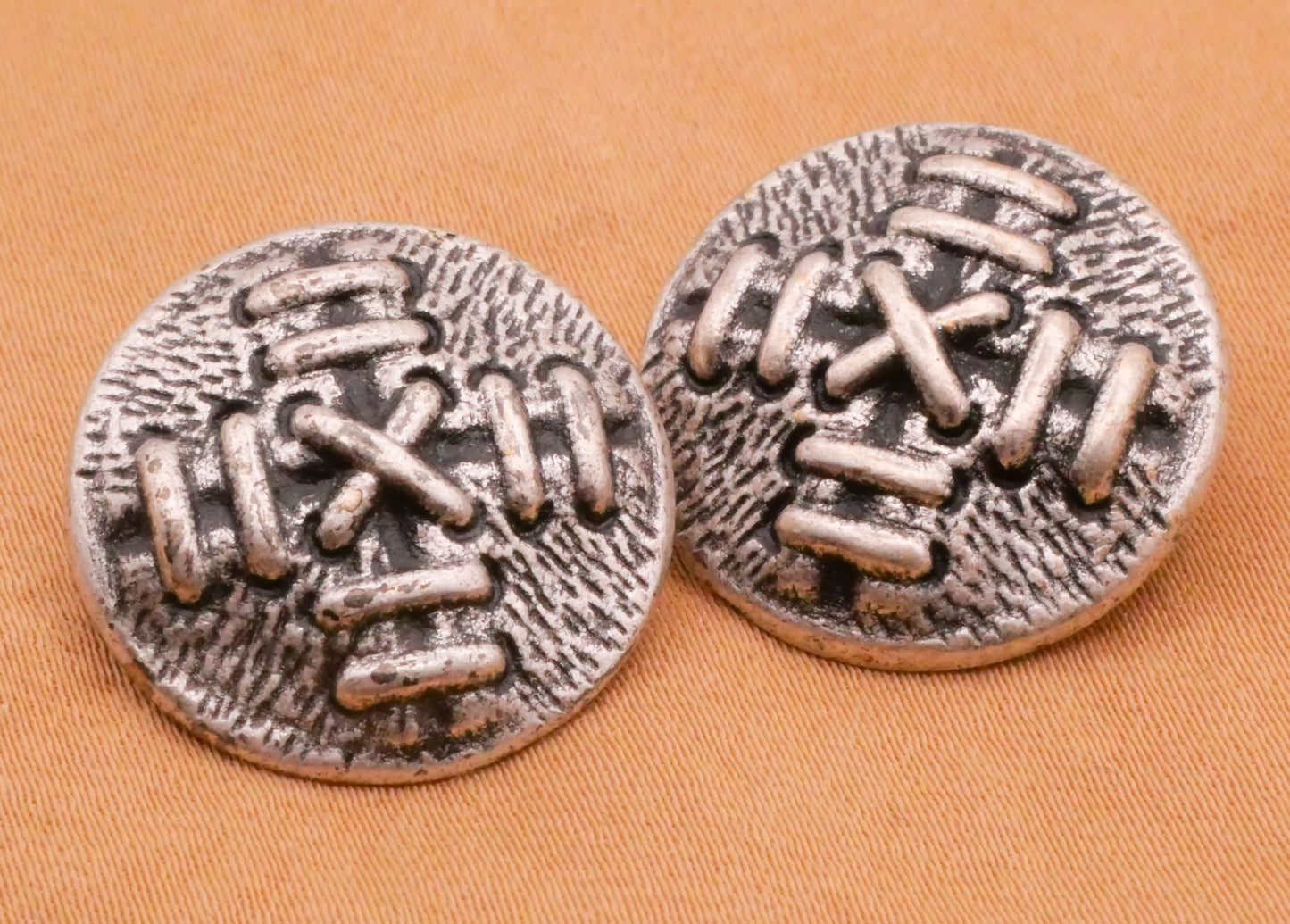 Stitching Leather Football Antiqued Silver Metal Button 20mm