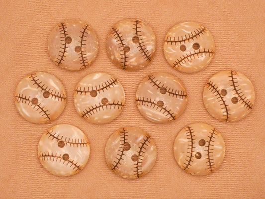 Baseball Laser Cut Stitching Coconut Shell Set of Ten Buttons 15mm