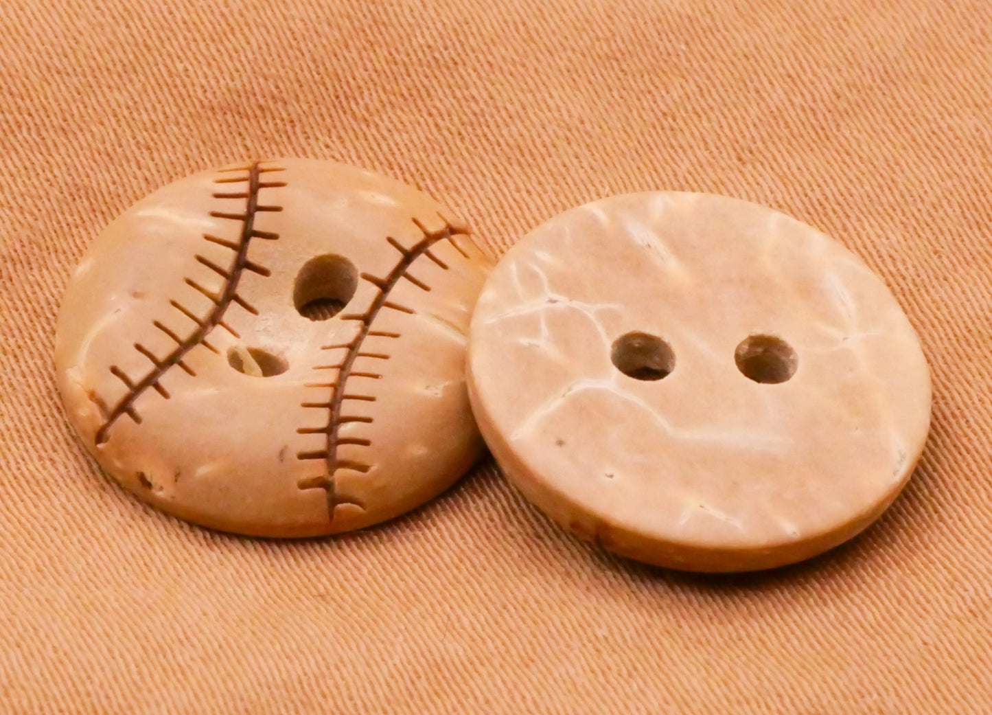 Baseball Laser Cut Stitching Coconut Shell Set of Ten Buttons 15mm