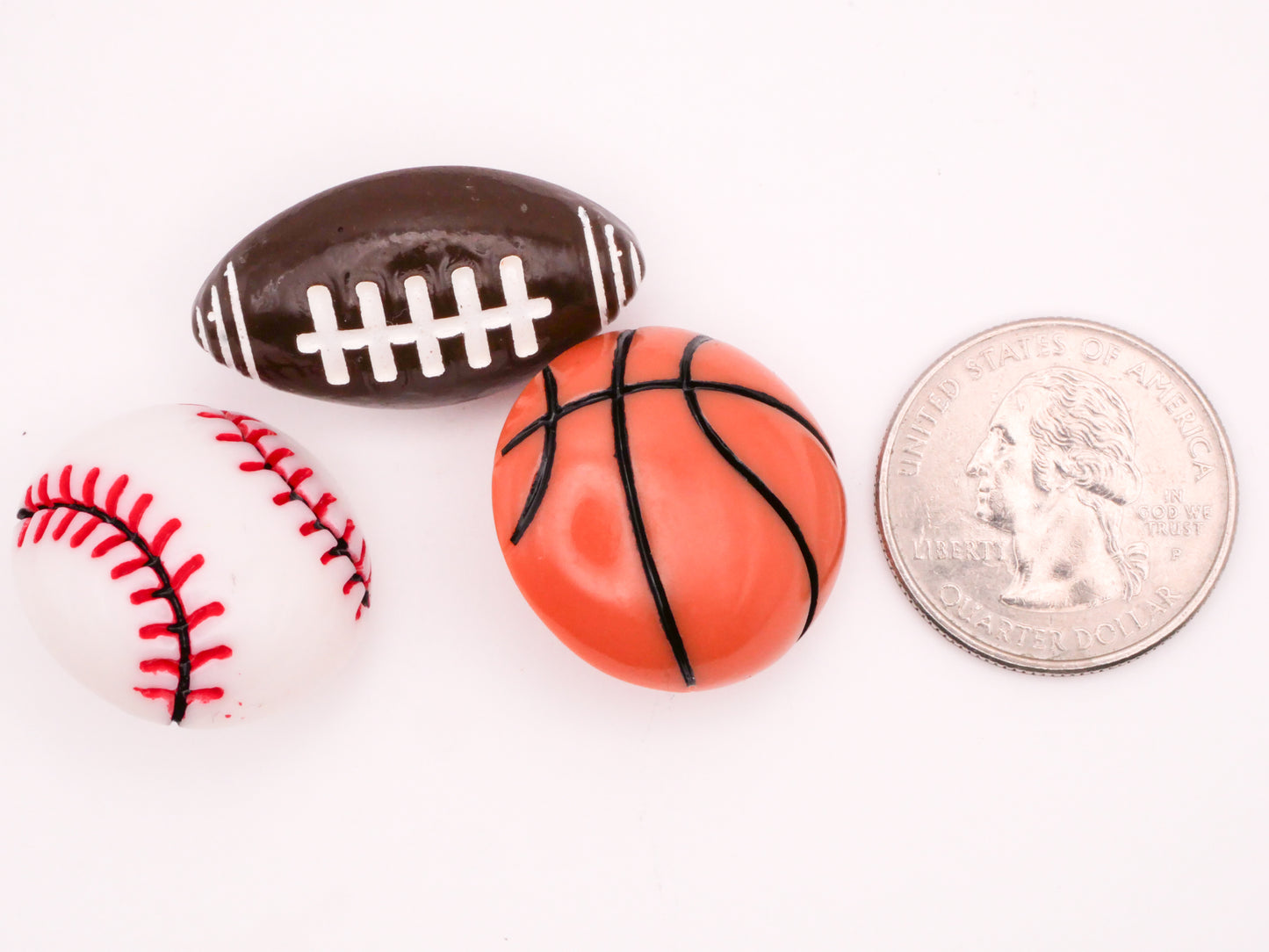 Sports Balls Baseball Basketball Football Plastic Set of Three Buttons 17x30mm