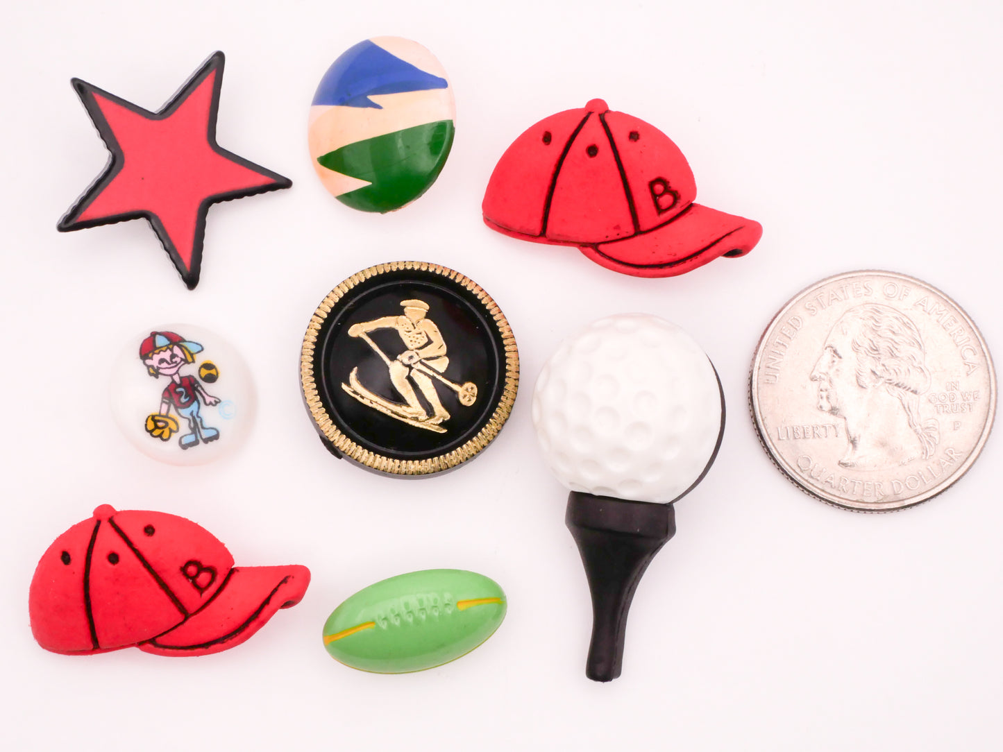 Sports Baseball Golf Skiing Plastic Set of Eight Buttons 11-28mm