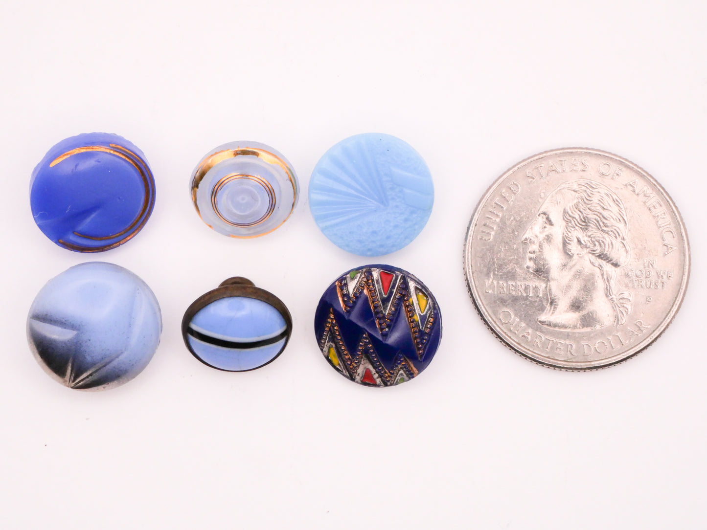 Blue Vintage Glass Geometric Button Various 12-14mm