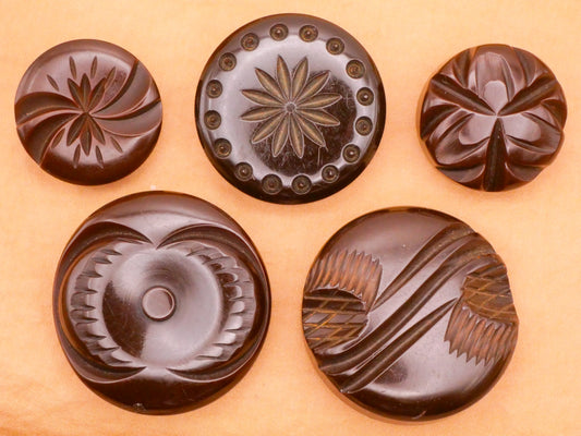 Chocolate Brown Bakelite Early Plastic Button Various 29-40mm