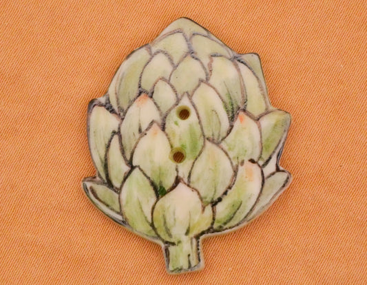 Artichoke Vegetable Food Hand-Painted Porcelain Ceramic Large Button 26x32mm